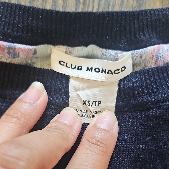 Club Monaco Navy and Floral Blouse with Side Ties - Picture 3 of 7